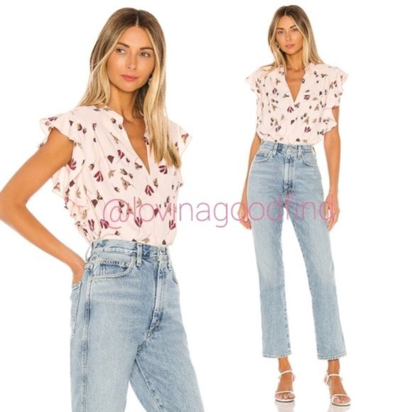 JOIE Ashtina Floral Crepe Cap Sleeve Pink Top NWT sz L - Picture 5 of 14